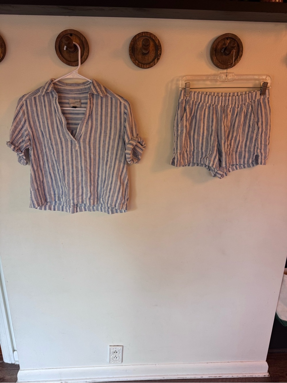 Universal Thread Striped linen Lounge Top & Short Set - Blue & White size XS
